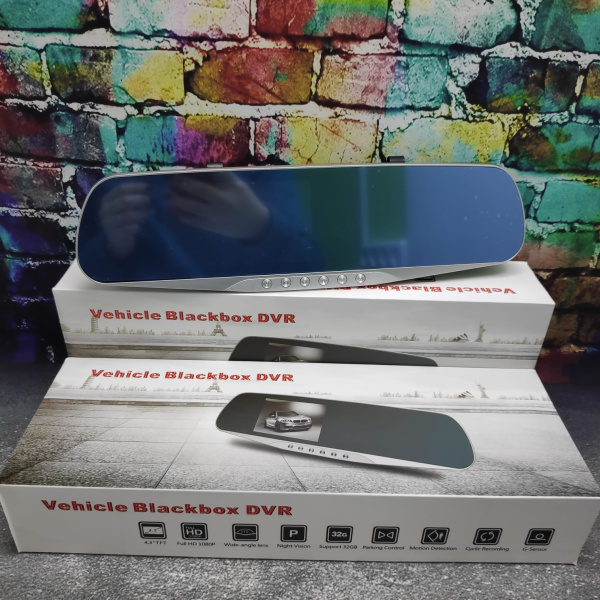Видеорегистратор - зеркало заднего вида Vehicle Blackbox DVR в стальном корпусе (с датчиком движения, камерой заднего вида)