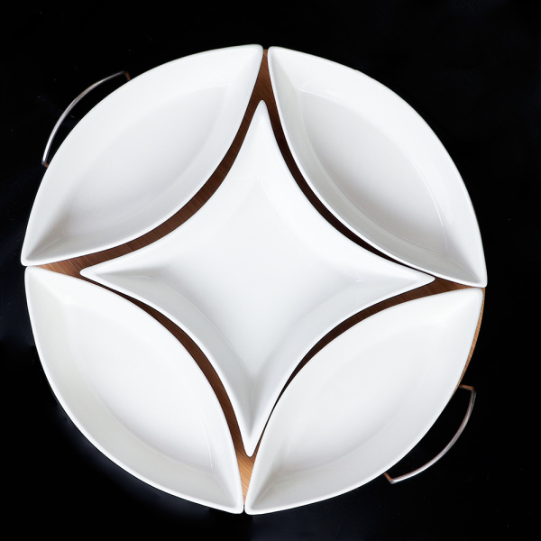 Менажница 5 предметов 4х200 мл,1х250 мл / JD6031B /уп 12/ на деревянной подставке