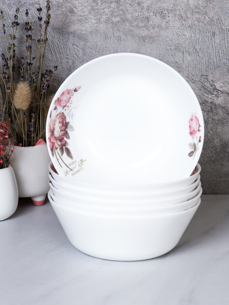 Набор суповых тарелок 6 штук 550 мл 155 мм Евро/ FLMLW60 (20032) /уп 8/ Чайная роза