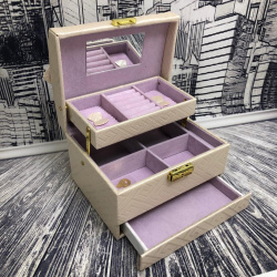 Шкатулка автомат для украшений "Солнцестояние" 3 полки, 14х18х11 см Молочная