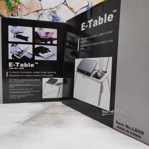 УЦЕНКА! Портативный складной столик для ноутбука E-Table LD09 (постельный стол Е-тейбл) подставка для ноутбука  с 2-мя вентиляторами