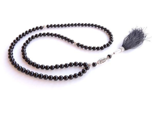 Чётки 99 бусин и браслет из чёрного агата (комплект )