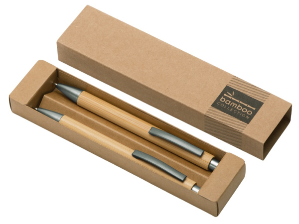 Подарочный набор «Tender bamboo» с шариковой ручкой и механическим карандашом из бамбука, Цвет натуральный, темно-серый