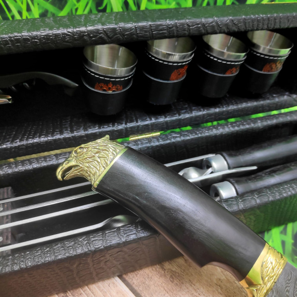 Набор для шашлыка и гриля в чемодане Царский №6.1 Кизляр России Дамасская сталь 11 предметов