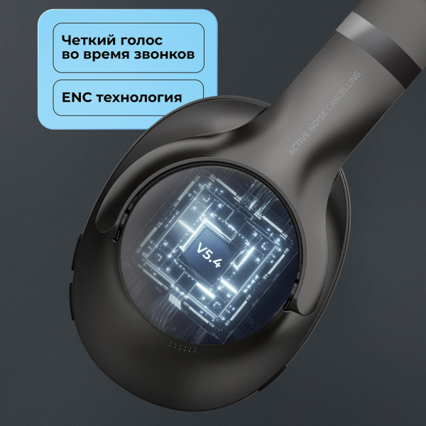 Беспроводные накладные наушники Stereo Ultra ANC, BT 5.4, ANC/ENC, 500мАч, Цвет черный