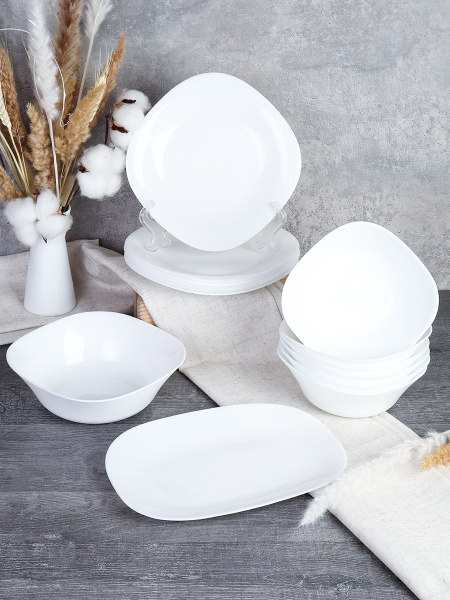 Столовый набор 14 предметов квадратный с блюдом / GRAY-SQ14/8657595 (WHITE) /уп 2/ М