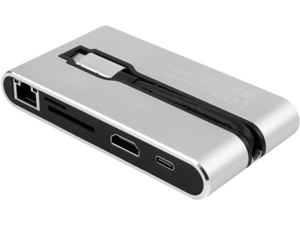 Хаб 8-в-1 Type-C «Hermes», USB 3.0 x 3, Type-C PD, HDMI, LAN, картридер, Цвет черный