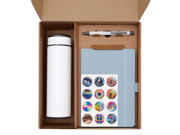 Набор «Warmpage» с термосом, блокнотом, ручкой и чаем, Цвет голубой, серый