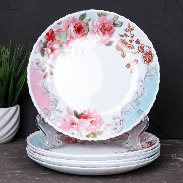 Набор тарелок 6 штук 190 мм / LHP-75XN (6801) Розы на голубом /уп 12/ 653686