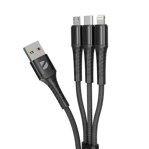Дата-кабель Armor 3 в 1: micro USB, USB-C, Ligthning, 1.2м, Цвет черный