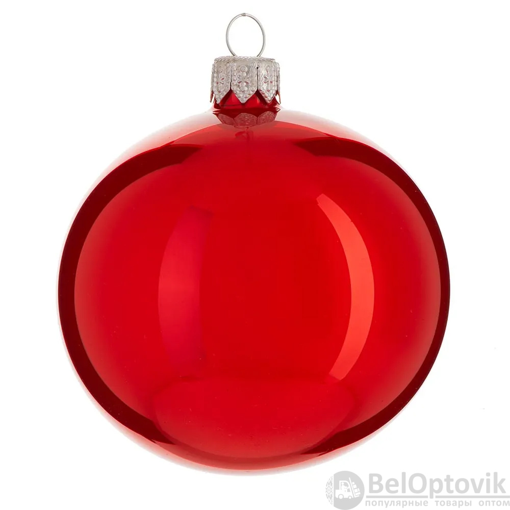 Шар новогодний 8 см, Красный с серебром