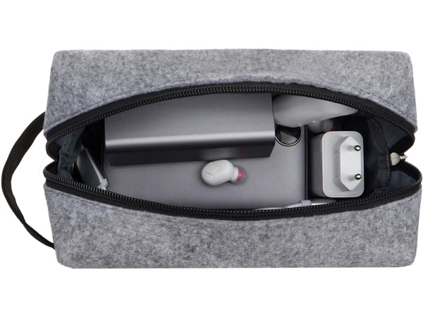 Органайзер для электроники и проводов «Felt» из RPET-фетра с ручкой, Цвет серый, черный