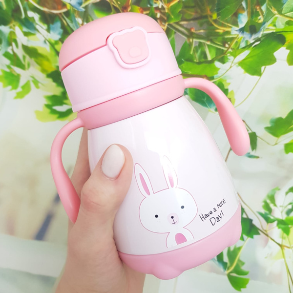 Термос-поильник Love Liness для детей с трубочкой, двумя ручками, 330 мл