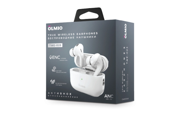 Наушники беспроводные "TWE-23", ANC+ENC, True Wireless, white, OLMIO