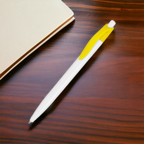 Ручка пластиковая шариковая «Какаду», бело-желтая / Стильный дизайн и удобство письма