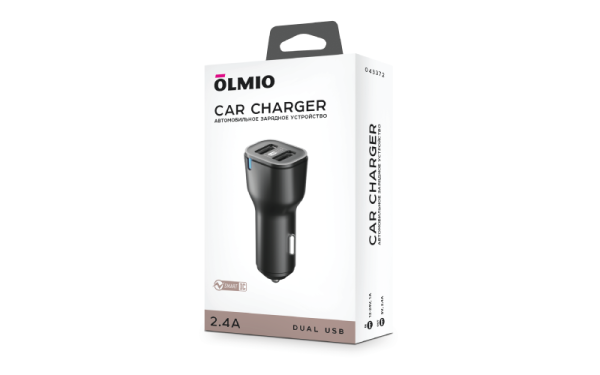 АЗУ USBx2, 2.4A, black, OLMIO
