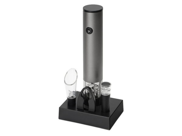 Набор аксессуаров для вина с электрическим штопором и док-станцией «Palermo», Цвет темно-серебристый, черный, прозрачный