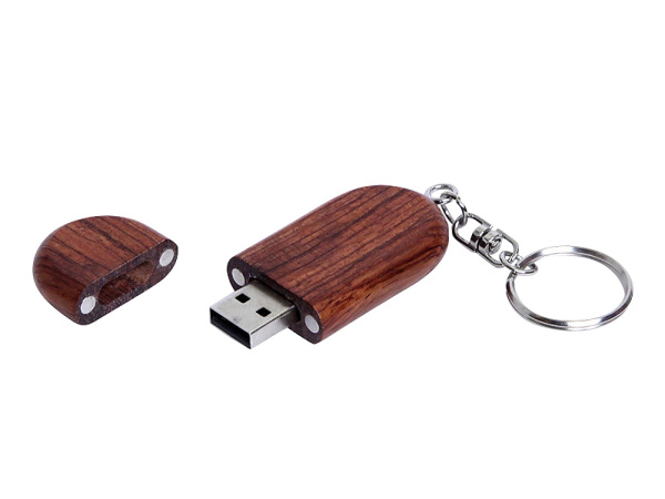 USB 2.0- флешка на 16 Гб овальной формы и колпачком с магнитом, Размер 16Gb, Цвет коричневый