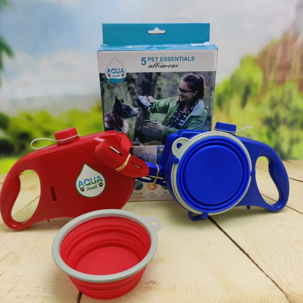 Поводок для собак с поилкой 5 в 1 Essentials all-in-one Синий