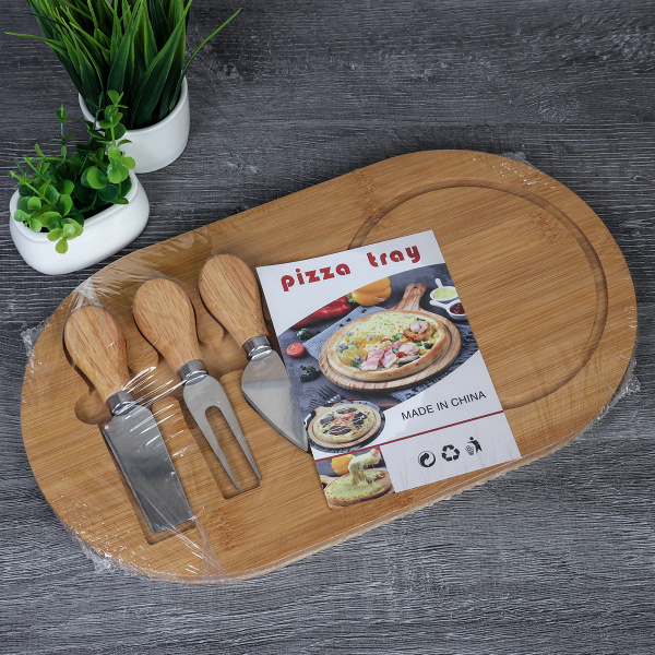 Доска разделочная и нож для сыра 19,5x33х1,3 см / KF-S7 /уп 36/ Бамбук 2 ножа и вилка