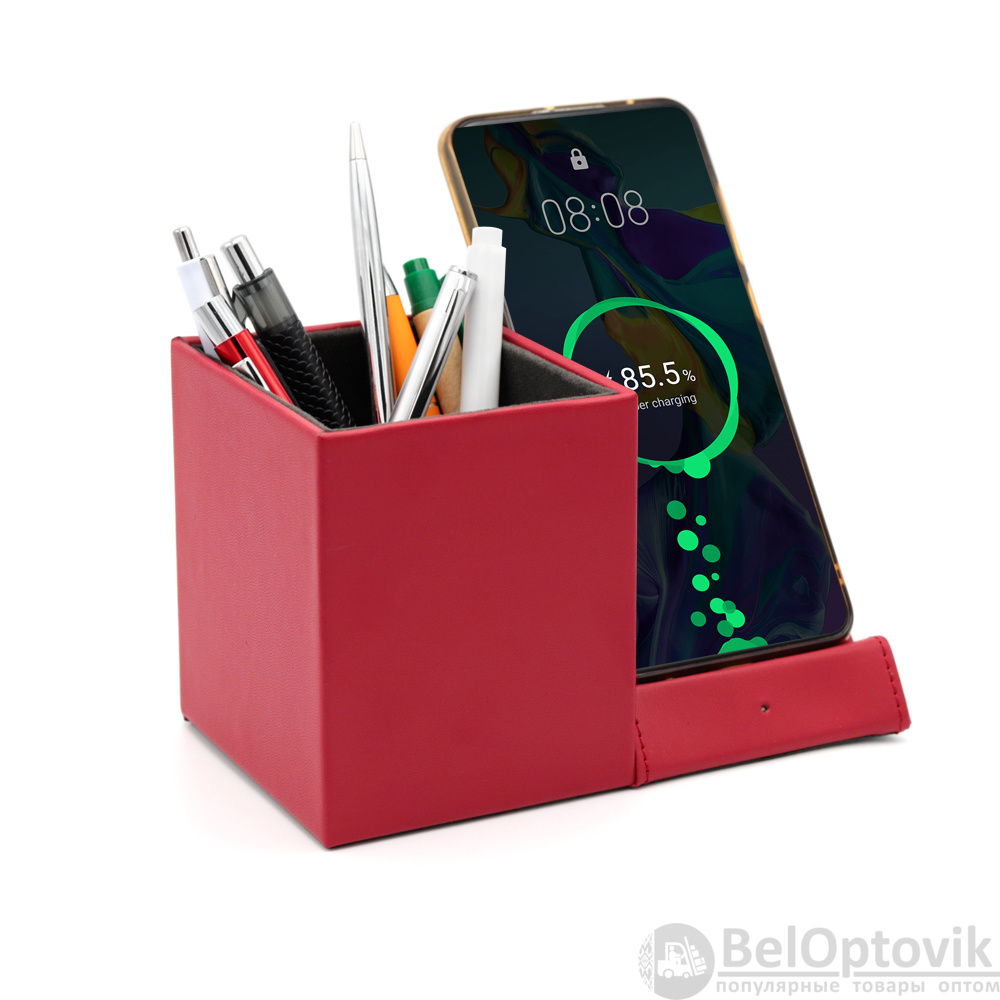 Настольный органайзер Elegans c беспроводной зарядкой, красный