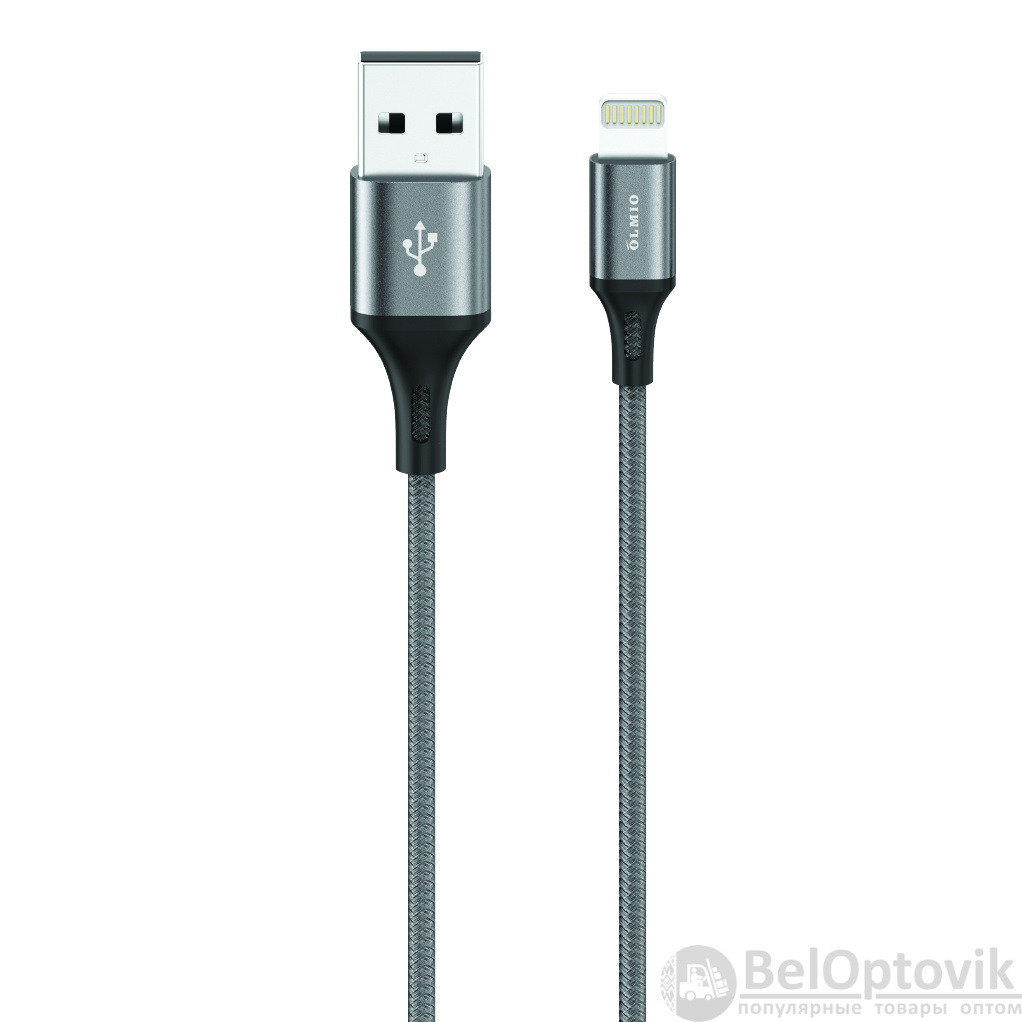 Кабель BASIC, USB 2.0 - lightning, 1.2м, 2.1A, серый, OLMIO