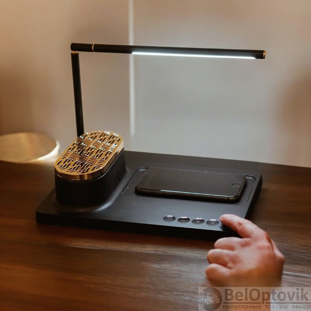 Интерьерная лампа c колонкой, беспроводной зарядкой и дисплеем Volando, с нанесением логотипа