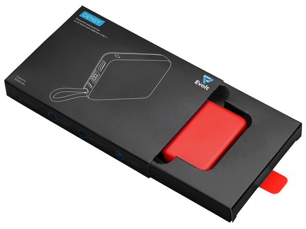 Внешний аккумулятор со встроенным кабелем USB-C «Дэнси», 5000 мАч, Цвет красный