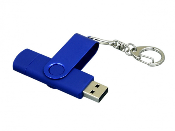 USB 2.0- флешка на 16 Гб с поворотным механизмом и дополнительным разъемом Micro USB, Размер 16ГБ, Цвет синий