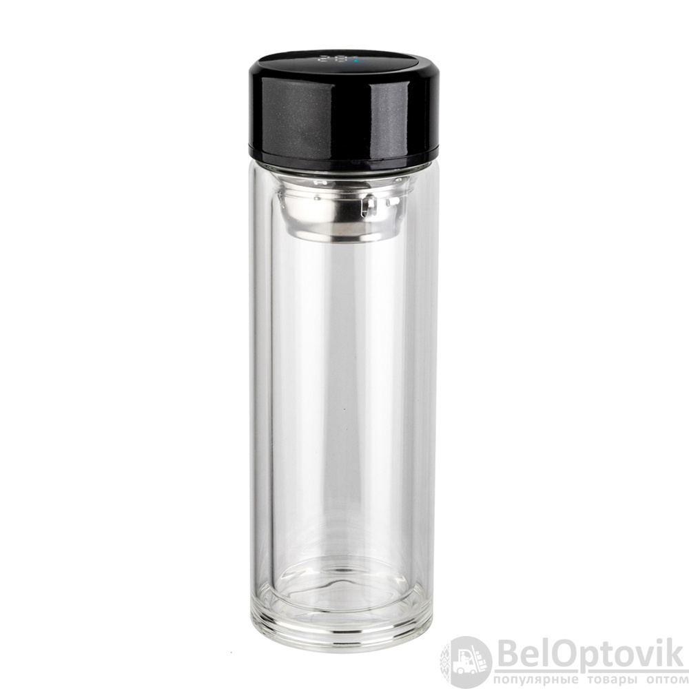 Стеклянный термос Magic с индикатором температуры и ситечком 350 мл. / Бутылка из боросиликатного стекла