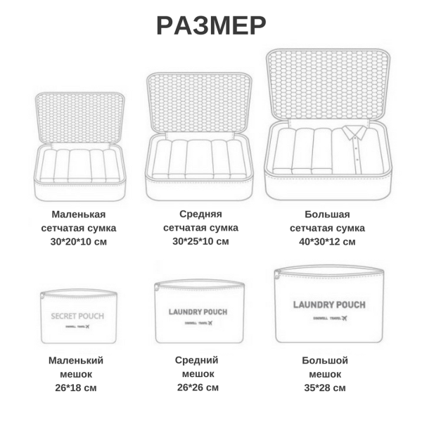 Набор дорожных сумок для путешествий Laundry Pouch, 6 шт Голубой