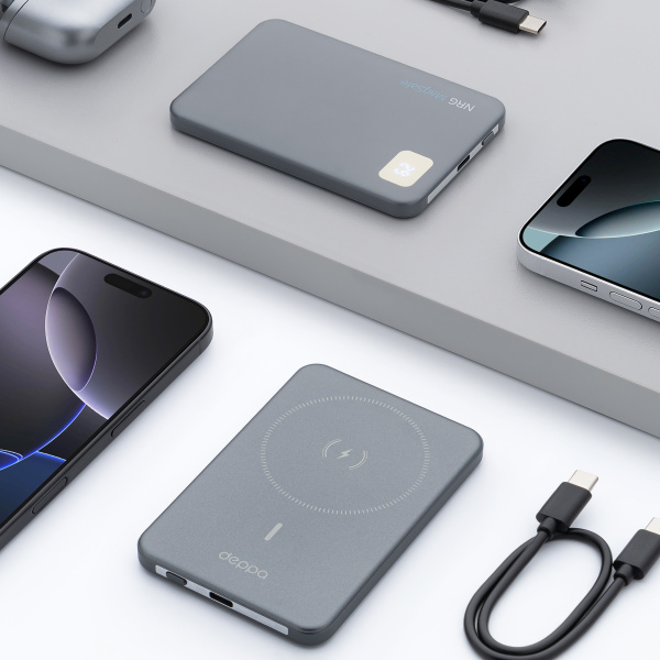 Внешний АКБ NRG MageSafe Alum 5000 мА-ч, 15Вт QI, Размер 5000 mAh, Цвет серый