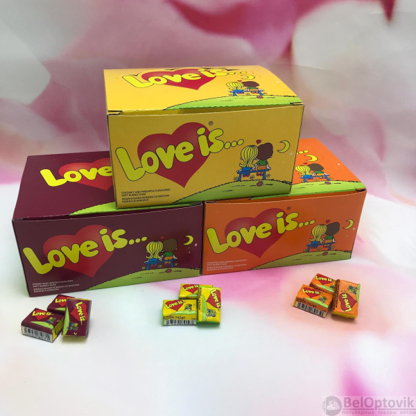 Блок жвачек Love is - Ананас - Апельсин. 100 шт х 4,2 гр