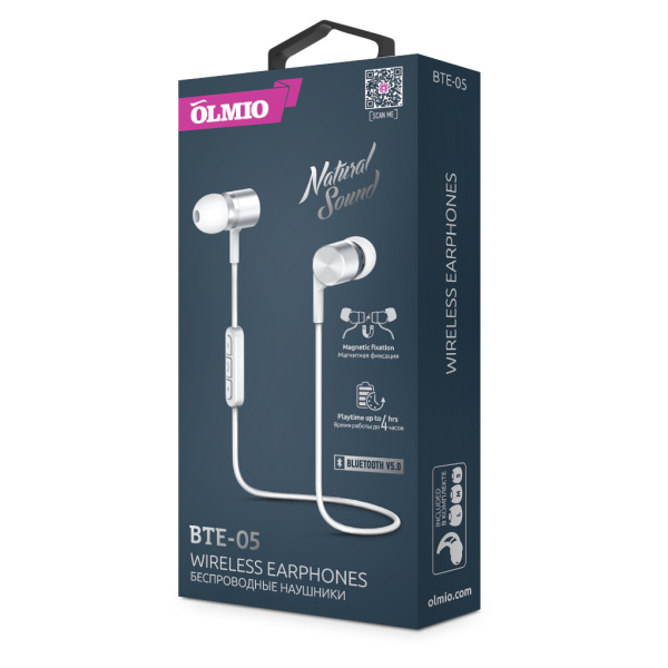 Наушники беспроводные OLMIO "BTE-05", Bluetooth, white