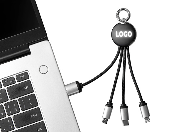 Зарядный кабель 3-в-1 с подсветкой лого «Ion mini», Цвет черный
