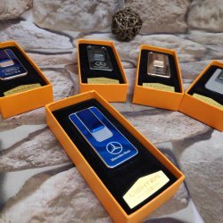 Электроимпульсная зажигалка-брелок с эмблемой и сменным нагревательным элементом Lighter Classic Fashionable Mercedes-Benz, Синий корпус