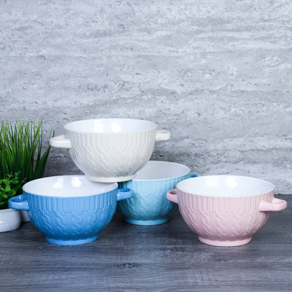 Супница с ручками 4 штуки на подставке / 44511 /уп 6/ Вязание косичка