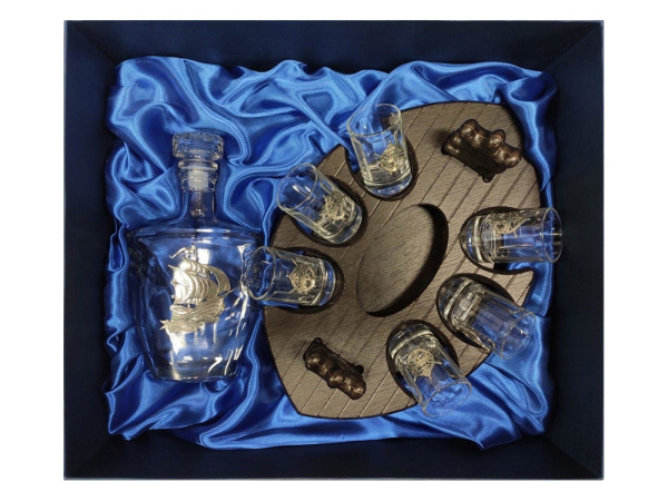 Набор для водки, Цвет прозрачный/золотистый, коричневый