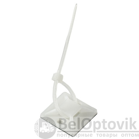 Площадка самоклеящаяся для крепления стяжки (хомута) 25х25 мм, КОМПЛЕКТ 100 штук, белая, SONNEN, 607926