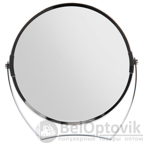 Зеркало настольное BRABIX, круглое, диаметр 17 см, двустороннее, с увеличением, рамка из нержавеющей стали, 607421