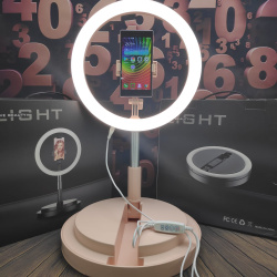 Кольцевая складная лампа на штативе, диаметр 29 см. Селфи кольцо Live Beauty Y2 LED 160, пульт управления, 3 свечения Розовый корпус