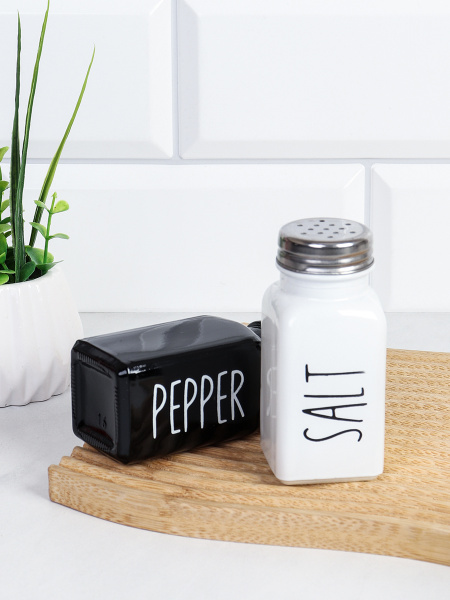 Набор для специй 2 предмета / NSP-045 /уп 100/ Стекло/ Черно-белый