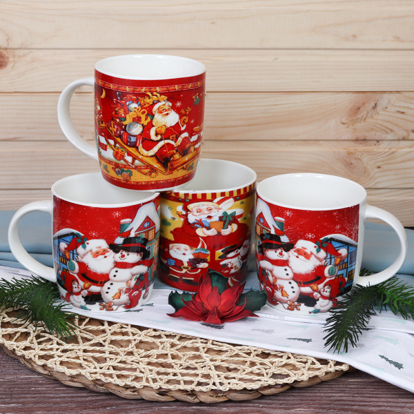 Кружки 6 штук на металлическом стенде 400 мл Новый год / Q151/FD602 / АКЦИЯ/кружка новогодняя