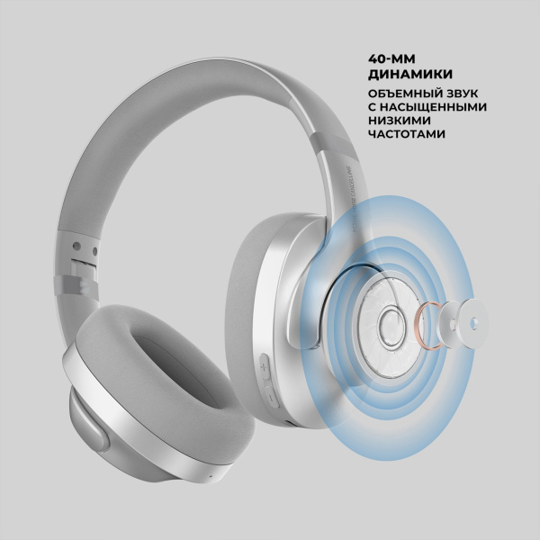 Беспроводные накладные наушники Stereo Ultra ANC, BT 5.4, ANC/ENC, 500мАч, Цвет серебристый