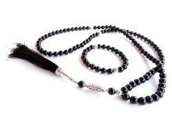Чётки 99 бусин и браслет из чёрного агата (комплект )