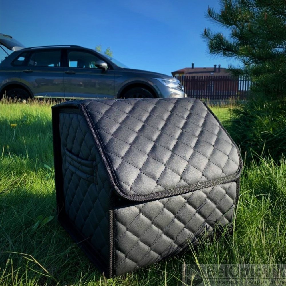 Автомобильный органайзер Кофр в багажник Premium CARBOX Усиленные стенки (размер 30х30см) Черный с черной строчкой