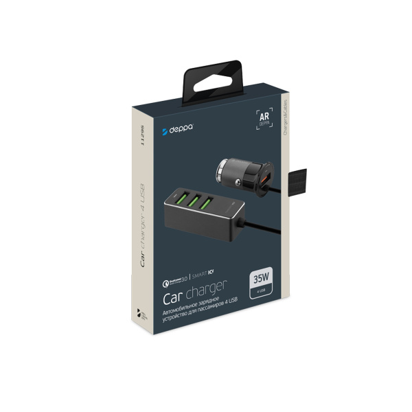 АЗУ 1 USB + 3 USB для пассажиров, QC 3.0, 7Аa, Цвет графит