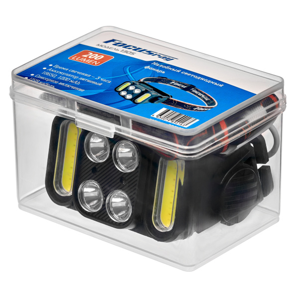 Фонарь налобный FOCUSray 1305 акку 18650 1200 мАН 3,7V .сенсор,индикатор зарядки,4 диода  4W+ 2 СОВ 3W 1/180, шт