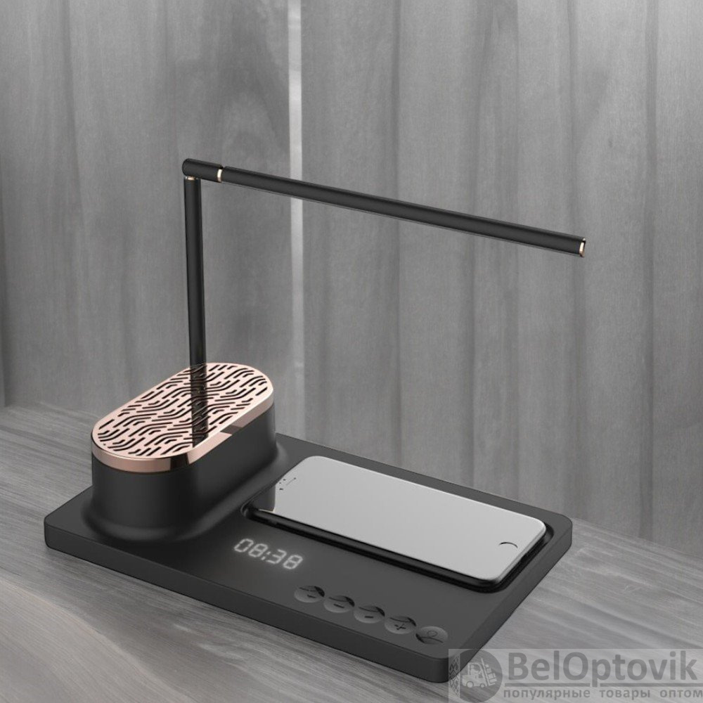 Интерьерная лампа c колонкой, беспроводной зарядкой и дисплеем Volando, с нанесением логотипа