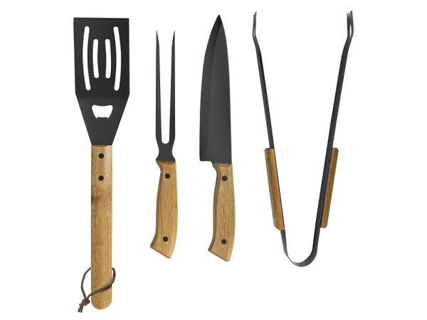 Набор для барбекю «Ribeye» из акации, Цвет инструменты- черный/дерево, чехол- черный